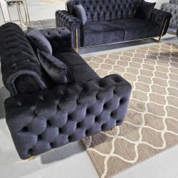 AP- Luxury Black Living Room Set- Sofa& Loveseat/ Fast Delivery - Financing 
