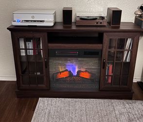 Electric Fireplace Media Console / TV Stand – Heat + Flame Work, USB Ports