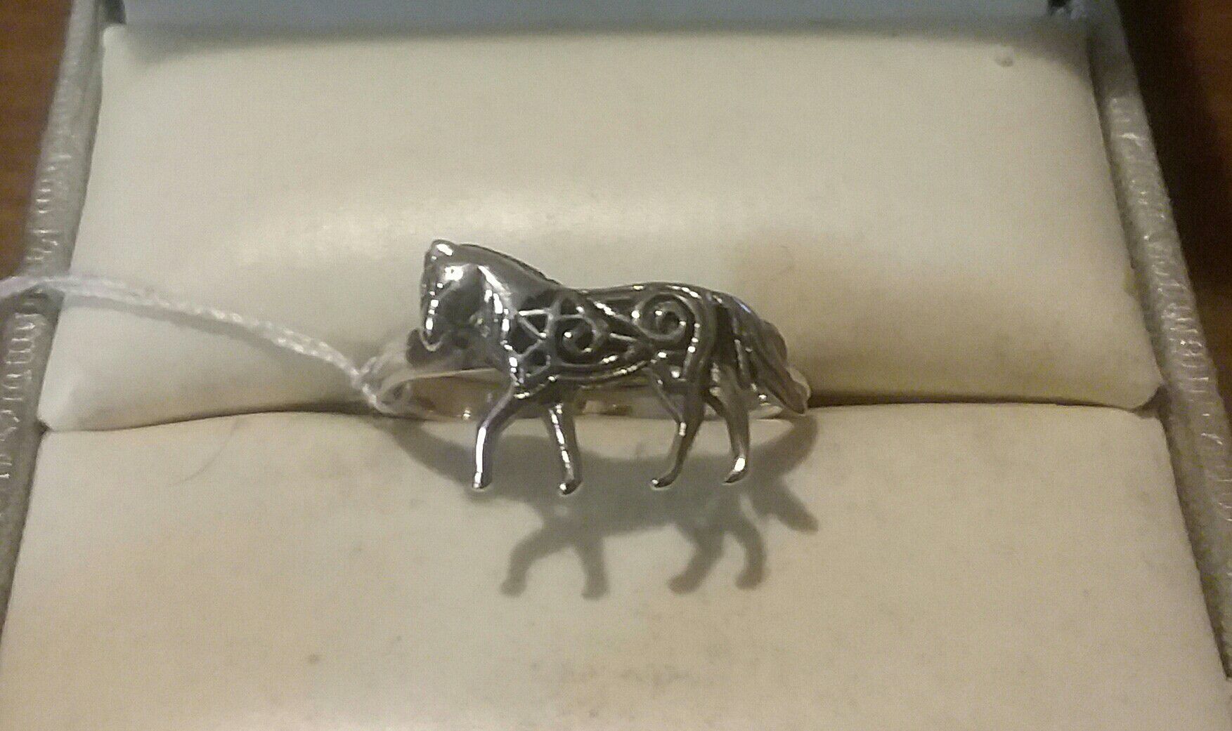 92.5 Solid Sterling Silver Horse Ring.