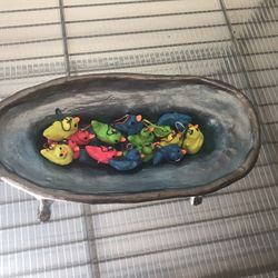 Handmade Air-Dry Clay Ducky Stitch Marker Set + Bathtub Holder 