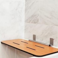 Catalina 29" x 16.5" Side Wall-Mount Folding Teak Tub Seat Phenolic