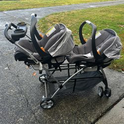 Double Car Seat Stroller With 2 Car Seats