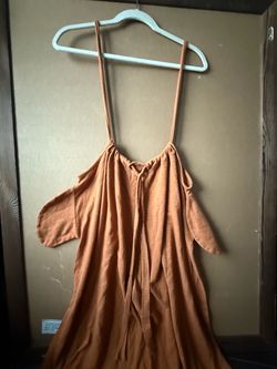 Rust Orange Cold-Shoulder Maxi Dress