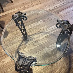 Thomasville glass & iron side table
