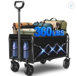 Kovryx Collapsible Wagon Cart Foldable, 360lbs Heavy Duty Garden Wagon with All-Terrain Wheels