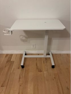 ComHoma Standing Hydraulic Mobile Laptop Desk w/ Locking Wheels and Cupholder, 28” W x 16” D, White