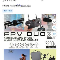 Racing Drone and First Person View Goggles. Walmart Sells For $200