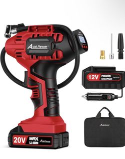 AVID POWER Tire Inflator Portable Air Compressor, 20V Cordless Car Tire Pump, Rechargeable Battery Powered Air Compressor w/12V DC Adapter, Digital Pr