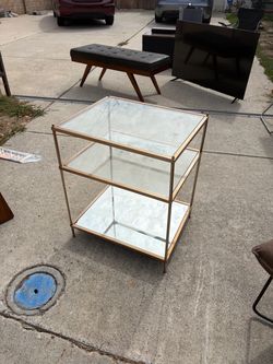 3-Tier Gold Metal and Glass Side Table