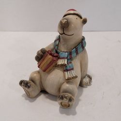 Wooden Polar Bear Figurine - Sitting Figure Statue, 4" Tall