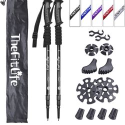 TheFitLife Nordic Hiking Poles - 2 Sticks with Anti-Shock System and Quick Lock, Telescopic, Foldable, Ultralight for Hiking, Camping, Mountain, Backp