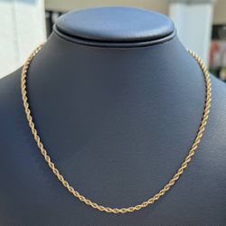 Jewelry 14k yellow gold Rope necklace chain 18" 2.70mm width