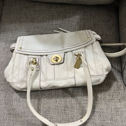 Coach Hamptons Vintage Leather White Flap Satchel Purse Bag 