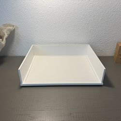 White Wood Frame Tray with Pebbled Leather Base – Desk, Vanity, or Ottoman Tray
