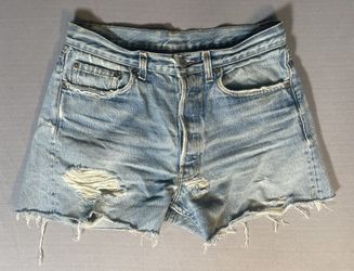 Vtg Levi's 501 Button Fly Cutoff Denim Shorts Distressed Light Wash 30” Red Tab
