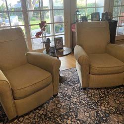 Two Ethan Allen Recliners, (Taupe/Beige Pattern)