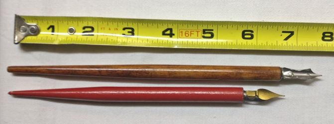2 Wooden Calligrapghy Pens/2 Nibs. 7" & 6". Nibs: 1 1/2" & 1 3/4".