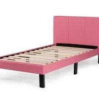 Twin Size Faux Leather Pink Bed Frame 