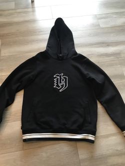 The Hundreds Black Hooded Sweatshirt with White Logo & Stripe  Large For Men