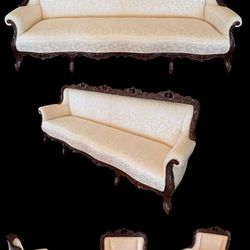 6p Italian 19th C. Renaissance Revival Damask Sofa Settee Armchair Set