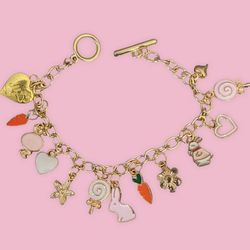 Handmade Easter Bunny, Candy, Flowers, Carrots And Hearts Charm Bracelet / Anklet