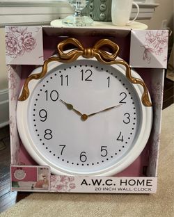 Brand New Elegant Gold Bow Wall Clock — Vintage Inspired Decorative Home Accent