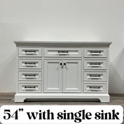 54" Solid Wood Bathroom Vanity Cabinet with Stone Countertop(Open Box)