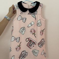 Girls Retro Dress w/ Velvet Collar – Size 120
