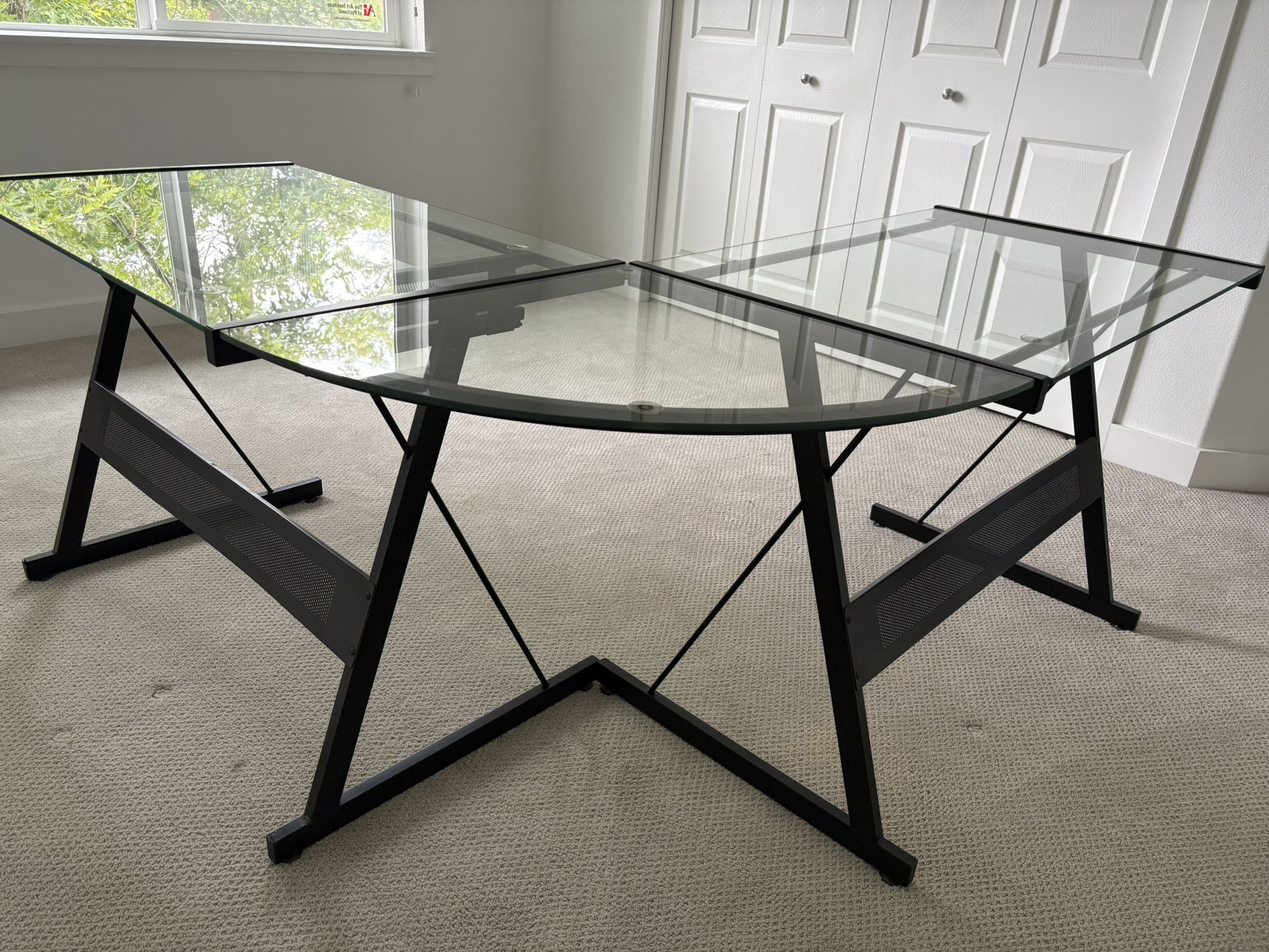 Modern V-Shaped Glass Computer Desk