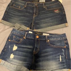 2 Pairs -Aeropostale Midi Jean Shorts Size 12 - Excellent Condition !