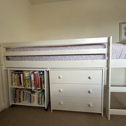 Loft bed w/ dresser, bookshelf, desk- twin bed frame for kids