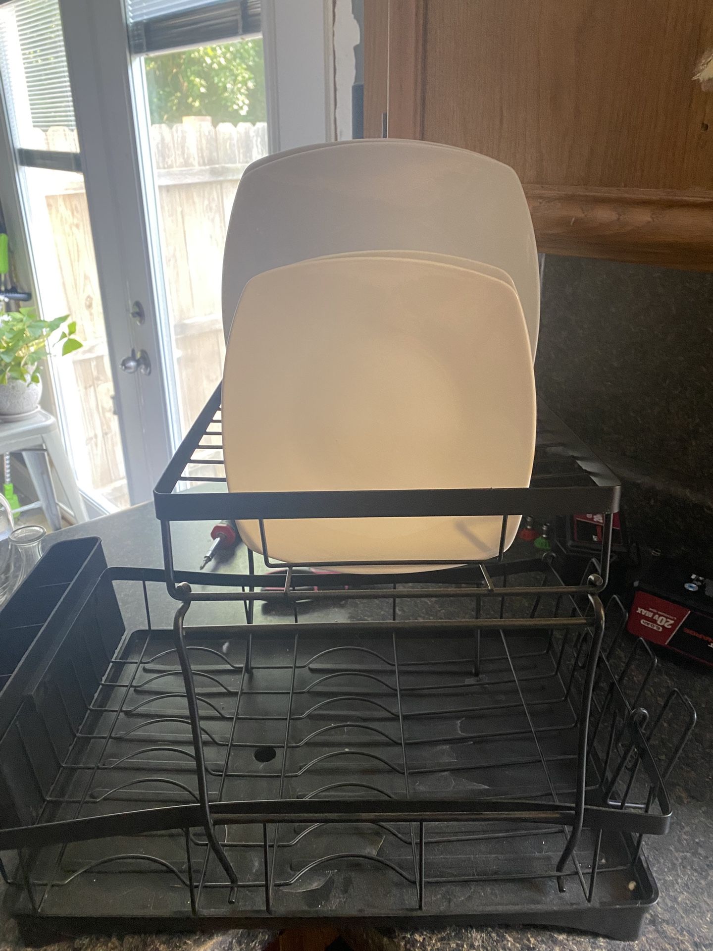 Two tier metal dish rack w/drain