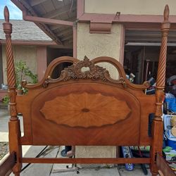 Solid Wood King Size Canopy Bed – Carved Headboard