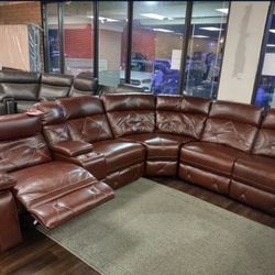 AUTOMATIC RECLINING SECTIONAL SOFA SET REAL GENUINE LEATHER
