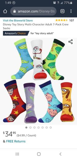 Disney Toy Story Multi-Character Adult 7-Pack Crew Socks