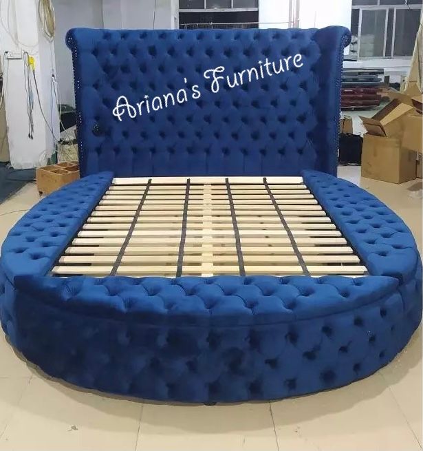 New Queen Blue Velvet Bed With Storage