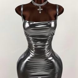 Ladies' Fashionable Silvery Grey Back Cross Tie Dress, Backless Cross Tie, Sexy Slim Fit Hip Hugging Mini Dress, Suitable for Spring and Summer Evenin