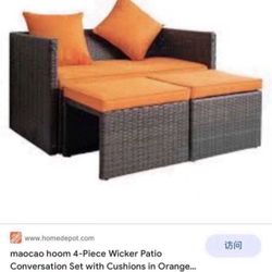 Outdoor Patio Furniture 4 PCS Rattan Sofa Wicker Chair Cushions Table Set Chairs