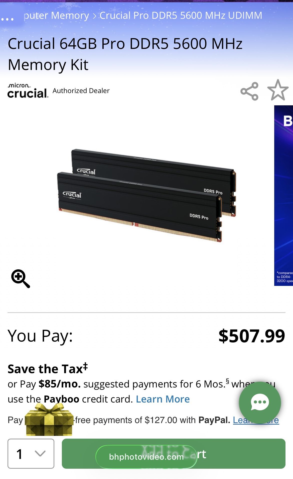 Crucial 64GB Pro DDR5 5600 MHz Memory Kit