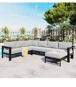 Assembled new Modern Outdoor Furniture Set, U-Shaped All-Aluminum Patio Sectional Sofa Set for Gardens, Backyards, and Balconies (Grey/U-Shaped)