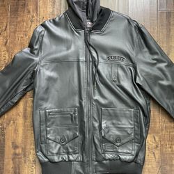 Mens Orisue Leather Hoodie Jacket Sz L
