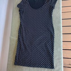 H&M Basic Black Polka Dots Stretchable Body Fit Style Dress Sz M