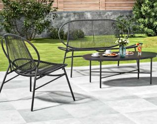 4-Piece Metal Patio Conversation Sets Rattan Chair Loveseat and Glasstop Table (48 in. W x 32.5 in. H)