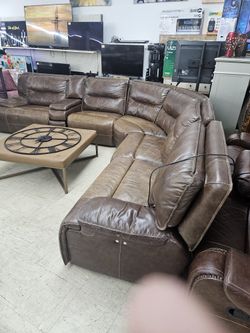 Extra Large Real Leather Reclining Sectional 
