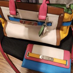 Coach rainbow Leather Bag And Wallet Essemble 