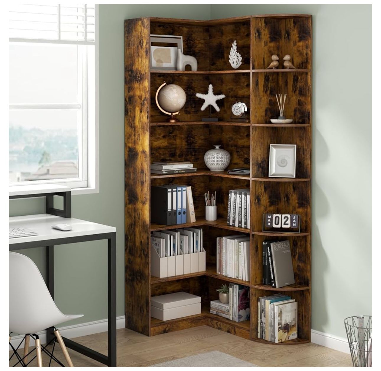 Bookshelves, 6 Tiers Shelf Large Tall Corner Etagere Bookcase with Full Baffle, L-Shaped Modern Storage Display Industrial Book Shelf for Bedroom, Hom