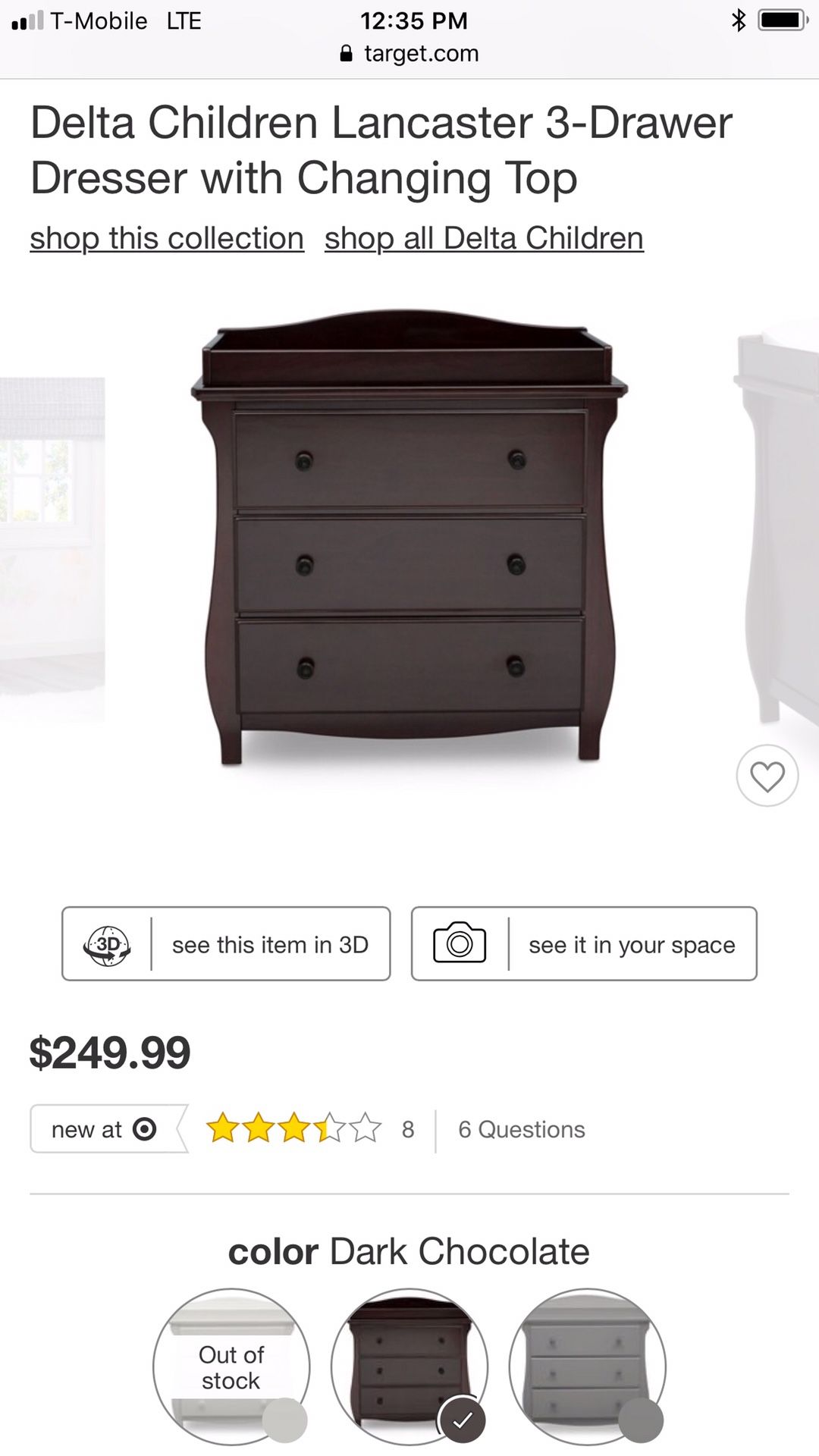 Delta Children Lancaster 3-Drawer Dresser/Changing Table