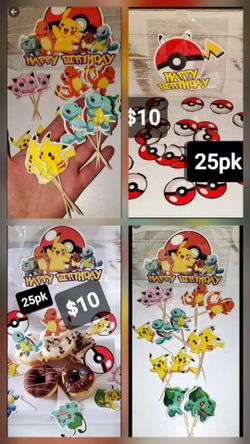 Pokemon cupcake toppers, stickers, figures, bags, decals
