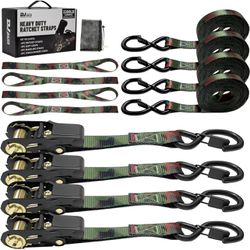 BRAND NEW IN BOX Ratchet Straps 4 PK,2200LB Break Strength Tie Down Straps,1" X 15FT Cargo Ratchet Straps Heavy Duty with Coated Metal Hooks