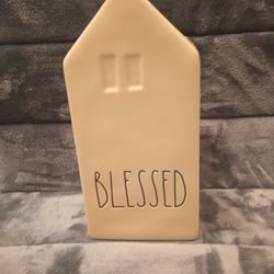 Rae Dunn BLESSED Ceramic Vase Allside Yellow 9” Excellent New  Condition